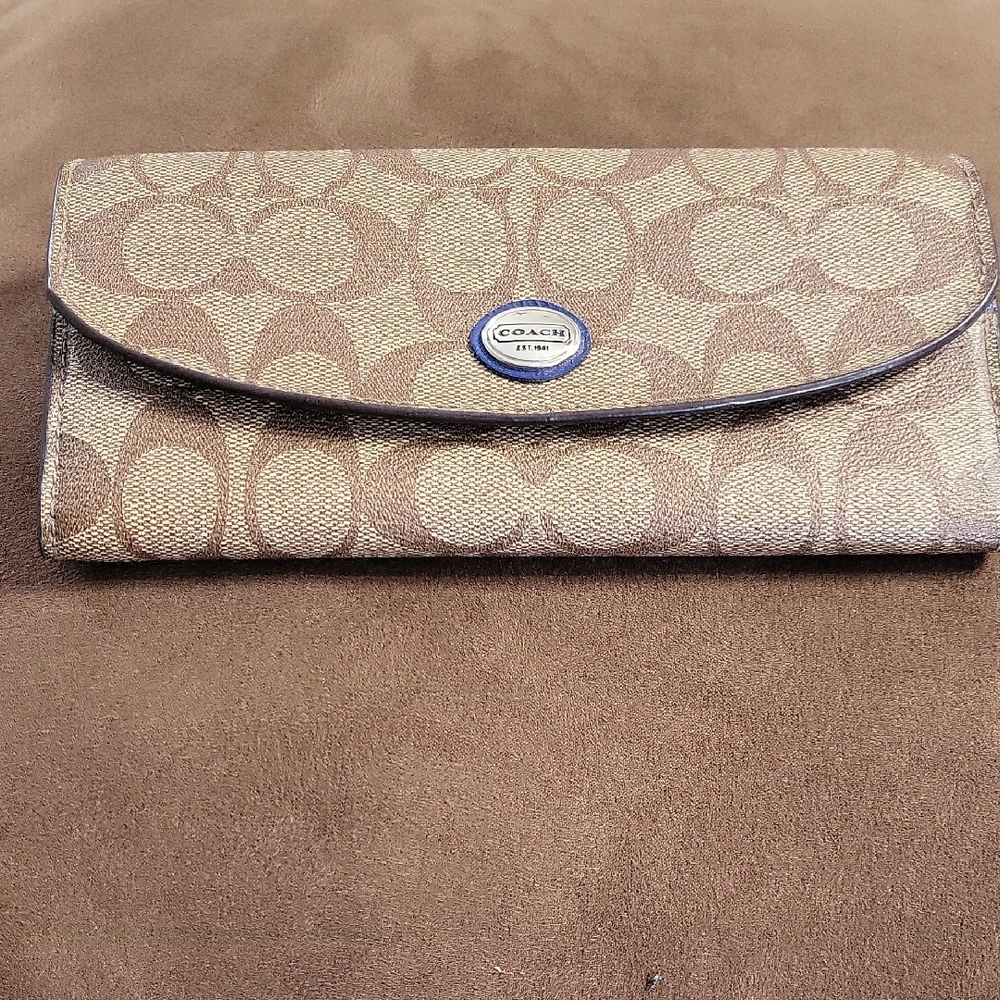 Coach Wallet,brown And Navy Blue,mint.cond